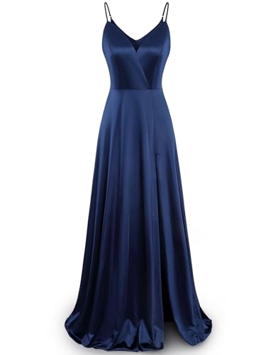 Women's Gorgeous Spaghetti Strap V Neck Stain Split Evening Party Maxi Dress