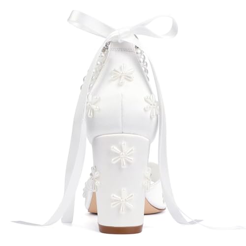 Pearl Heels Wedding Shoes for Bride Block Heel Bridal Shoes Wedding Heeled Sandals