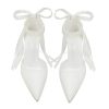 Closed Toe Pearl Heels Satin Wedding Shoes for Bride High Heels with Bow Chunky Block Heels for Women Prom Evening Party Dress