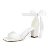 Block Heel Bridal Shoes Open Toe Wedding Shoes for Bride Pearl Heels Wedding Sandals