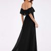 Women's Elegant Off The Shoulder Side Split High Waist Flowy Chiffon Maxi Bridesmaid Dress 00968