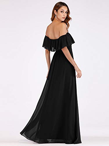 Women's Elegant Off The Shoulder Side Split High Waist Flowy Chiffon Maxi Bridesmaid Dress 00968