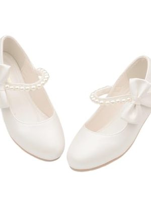 Toddler Girls Low Heel Princess Dress Shoes Glitter Flower Wedding Party Mary Jane Pumps Shoes for Kids