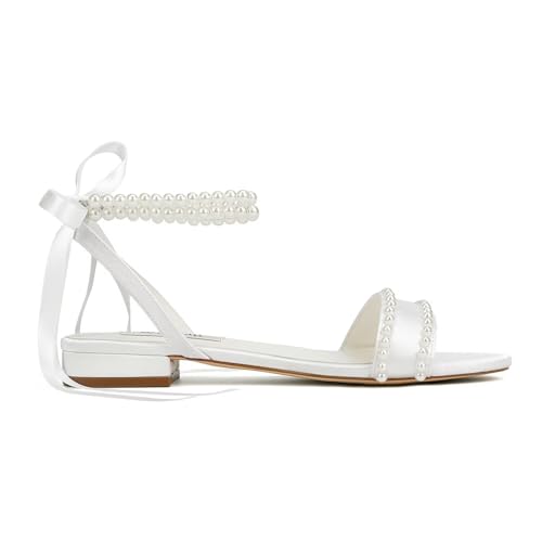 Wedding Flats Pearl Sandals Flat Wedding Shoes for Bride Open Toe Bridal Flats