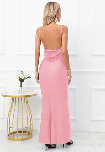 Women Drape Neck Formal Maxi Dresses Lace Backless Cocktail Party Dress Spaghetti Straps Mermaid Evening Gown 221