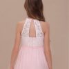 Chiffon Junior Bridesmaid Dress for Wedding Lace Applique Halter Sleeveless A-Line Long Formal Flower Girl Dress