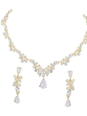 1set Elegant Bridal Jewelry Waterdrop Necklace Earrings for Wedding Dress Accessories Beautiful Zirconia Design Ear for Brides