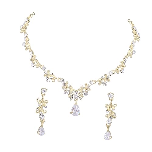 1set Elegant Bridal Jewelry Waterdrop Necklace Earrings for Wedding Dress Accessories Beautiful Zirconia Design Ear for Brides