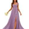 Pleated Chiffon Bridesmaid Dresses with Slit Scoop Neck Formal Evening Gowns Hi002