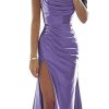 Satin Bridesmaid Dresses Strapless Prom Dresses Long Pleated Mermaid Formal Party Dress with Slit UU29