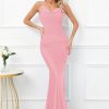 Women Drape Neck Formal Maxi Dresses Lace Backless Cocktail Party Dress Spaghetti Straps Mermaid Evening Gown 221