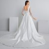 V-Neck A-Line Wedding Dress with Long Lace Sleeves Bodice & Chiffon/Satin Elegant Boho Bridal Gown for Church Ceremony