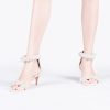 Women's Pearl Low Kitten Heel Ankle Strap Heeled Sandals Open Toe Wedding Bride Dress Shoes