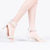 Women's Pearl Low Kitten Heel Ankle Strap Heeled Sandals Open Toe Wedding Bride Dress Shoes