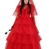 Women's Deluxe Bridal Gown Halloween Outfit, Adult Red Wedding Dress Costume