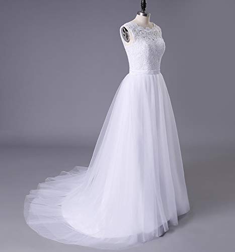 Women's Elegant Lace Wedding Dress A Line Tulle Beach Bridal Gowns Cap Sleeves with Train