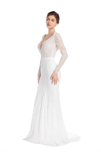 Mermaid Wedding Dresses for Bride Classy lace Boho Long Sleeve Open Back Bohemian Wedding Gowns
