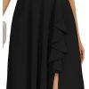Women's Black Long Formal Dresses Cocktail Wedding Guest Dress Ruffle Split Elegant V Neck Party Gowns