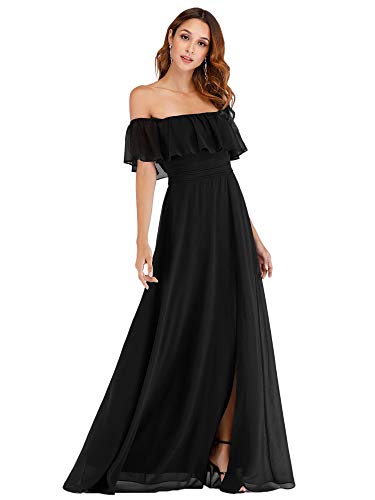 Women's Elegant Off The Shoulder Side Split High Waist Flowy Chiffon Maxi Bridesmaid Dress 00968