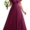 Maxi Dress for Women Long Formal Short Sleeve A Line V Neck Dresses Wedding Guest High Waist Elegant