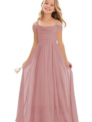 Cold Shoulder Junior Bridesmaid Dresses for Teens Girls Chiffon Wedding Guest Formal Pageant Gowns 2-14