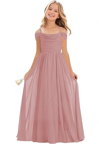 Cold Shoulder Junior Bridesmaid Dresses for Teens Girls Chiffon Wedding Guest Formal Pageant Gowns 2-14
