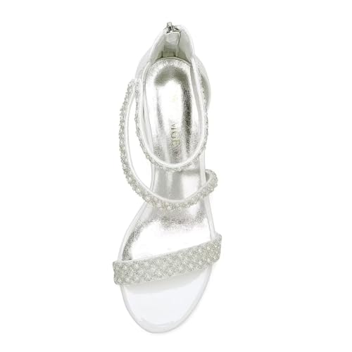 Low Block Heel Wedding Sandals for Bride Open Toe Wedding Shoes Pearl Wedding Heels Bridal Shoes