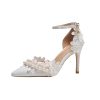 Lace Pearl Decoration Ladies High Heels Whit Wedding Shoes Women's White Bridal Pumps