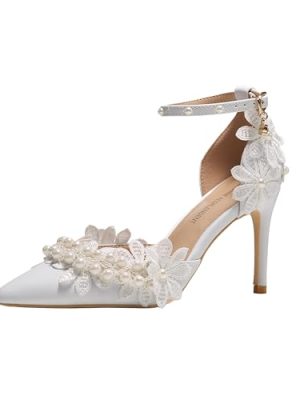 Lace Pearl Decoration Ladies High Heels Whit Wedding Shoes Women's White Bridal Pumps