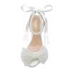 Bow Knot Heeled Sandals Wedding Shoes for Bride Block Heel Wedding Sandals Pearl Heels Bridal Shoes