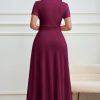 Maxi Dress for Women Long Formal Short Sleeve A Line V Neck Dresses Wedding Guest High Waist Elegant