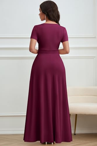 Maxi Dress for Women Long Formal Short Sleeve A Line V Neck Dresses Wedding Guest High Waist Elegant