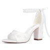 Pearl Heels Wedding Shoes for Bride Block Heel Bridal Shoes Wedding Heeled Sandals