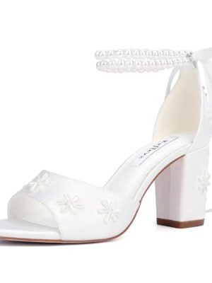 Pearl Heels Wedding Shoes for Bride Block Heel Bridal Shoes Wedding Heeled Sandals