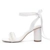 Block Heel Wedding Sandals Pearl Heels Wedding Shoes for Bride Open Toe Bridal Shoes