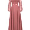 Women's Wedding Guest A-Line Dress Floral Lace Deep V Neck Long Sleeve Formal Evening Gown