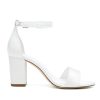 Pearl Wedding Shoes for Bride Satin Block Heels Open Toe Chunky Bridal Shoes Sandals