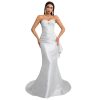 Off Shoulder Satin Wedding Dress Sleeveless – Lightweight Engagement Bridal Gown with Train for Summer Wedding