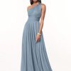 One Shoulder Bridesmaid Dresses for Women A Line Pleated Chiffon Long Formal Wedding Guest Dress with Pockets