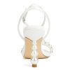 Women’s Heeled Sandals Pearl Wedding Shoes for Bride Open Toe Bridal Shoes Strappy Wedding Heels