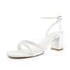 Strappy Heels for Women Square Toe Chunky Block Heels Ankle Buckle Heeled Sandals