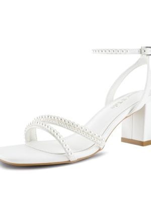 Strappy Heels for Women Square Toe Chunky Block Heels Ankle Buckle Heeled Sandals