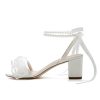 Pearl Heels Wedding Shoes for Bride Block Heel Wedding Sandals Open Toe Bridal Shoes