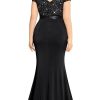 Women's Plus Size Double V Neck Sequin Lace Contrast Ruched Bodycon Mermaid Hem Formal Maxi Dress