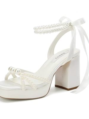 Pearl Heels Wedding Shoes for Bride Platform Heels Bridal Shoes Platform Sandals