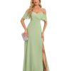 Off The Shoulder Bridesmaid Dresses for Women Split Long Chiffon Formal Evening Dresses HGR93