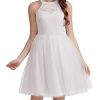 Women's Short Halter Cocktail Party Dress Lace Tulle Homecoming Prom Gown