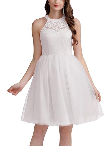 Women's Short Halter Cocktail Party Dress Lace Tulle Homecoming Prom Gown