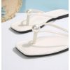 Women's Pearl Flip Flops Square Open Toe Thong Slide Dressy 2025 Wedding Dress Flat Sandals