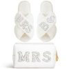 Personalized Initial Wedding Bride Slippers MRS Pearl Letter Makeup Bag Bridal Shower Gifts for Wedding Day (B)